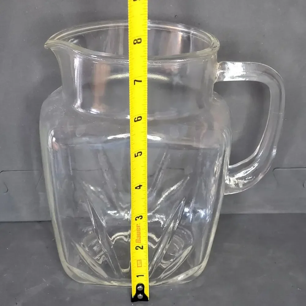 Federal Glass Clear Starburst Pitcher Small Square 6 Cup Breakfast MCM Vtg 1950